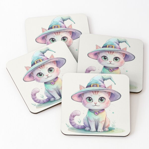 Item preview, Cute Iridescent Halloween Spooky Season Print - Cat with Witch Hat  designed and sold by RSDigitalPrintDesign.