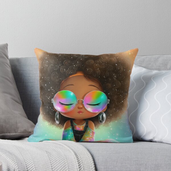 Item preview, Rainbow Afrocentric Boho Girl – Cute Black Girl Cartoon with Big Curly Hair, Retro Sunglasses, Hippie Vibes, Colorful Festival Outfit designed and sold by Design Den.