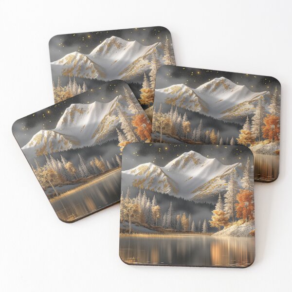 Item preview, Golden Autumn Mountains at Night – Starry Sky and Lake Reflection Landscape Art designed and sold by MargaretWiktor.