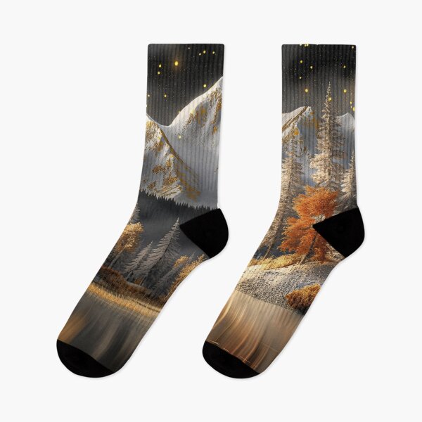Item preview, Golden Autumn Mountains at Night – Starry Sky and Lake Reflection Landscape Art designed and sold by MargaretWiktor.