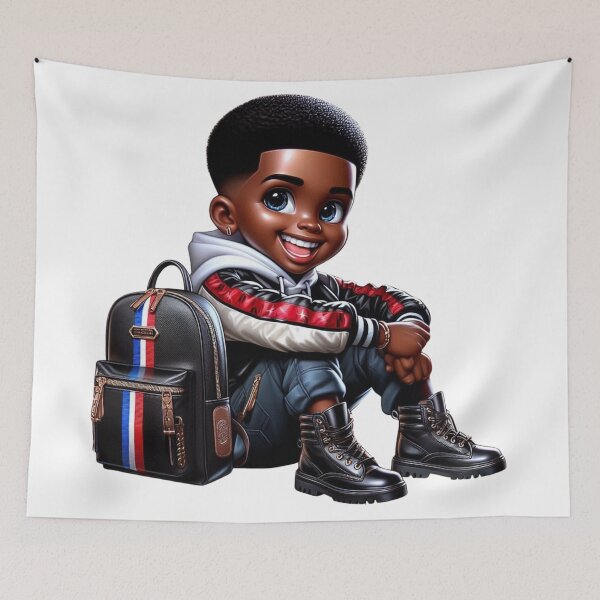 Item preview, Cute Black Boy Cartoon Illustration with Backpack designed and sold by Lulunza.