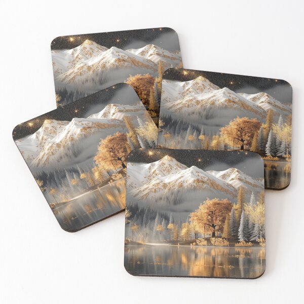 Item preview, Golden Autumn Mountains at Night – Starry Sky and Lake Reflection Landscape Art designed and sold by MargaretWiktor.