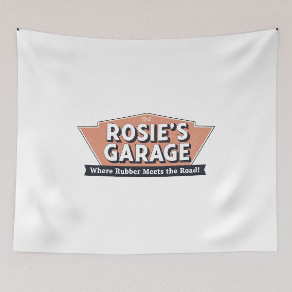 Artikelvorschau, Rosies Garage – Wo Gummi auf die Straße trifft! – Vintage Auto Shop Art entworfen und verkauft von RedDelaney.