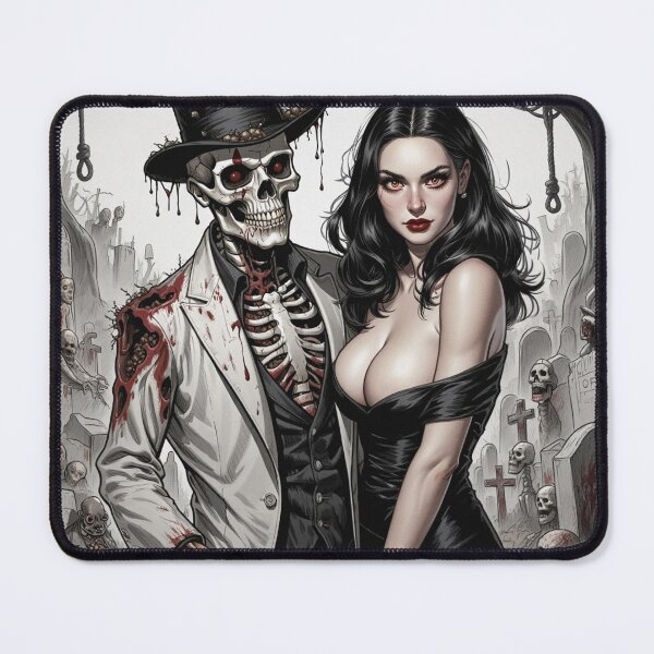 Item preview,  Fancy dapper Skeleton man and Vampire girl cool horror art designed and sold by Vintage Designs +.