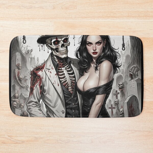Item preview,  Fancy dapper Skeleton man and Vampire girl cool horror art designed and sold by Vintage Designs +.