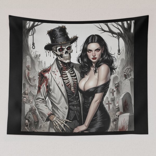 Item preview,  Fancy dapper Skeleton man and Vampire girl cool horror art designed and sold by Vintage Designs +.