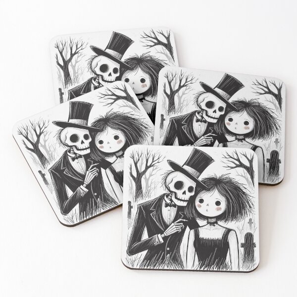 Item preview, Fancy dapper Skeleton man and Vampire girl cool horror art designed and sold by Vintage Designs +.