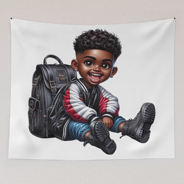 Item preview, Chibi Black Boy with Backpack Drawing designed and sold by Lulunza.