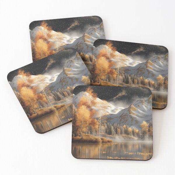 Item preview, Golden Autumn Scenery at Night – Snow-capped Mountains and Lake Reflection Landscape Art designed and sold by MargaretWiktor.