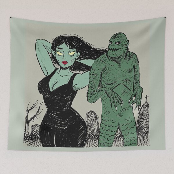 Item preview, The creature from the black lagoon and his bride illustration designed and sold by Vintage Designs +.