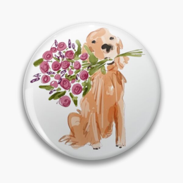 Item preview, dog with flowers designed and sold by emmysjunkdrawer.
