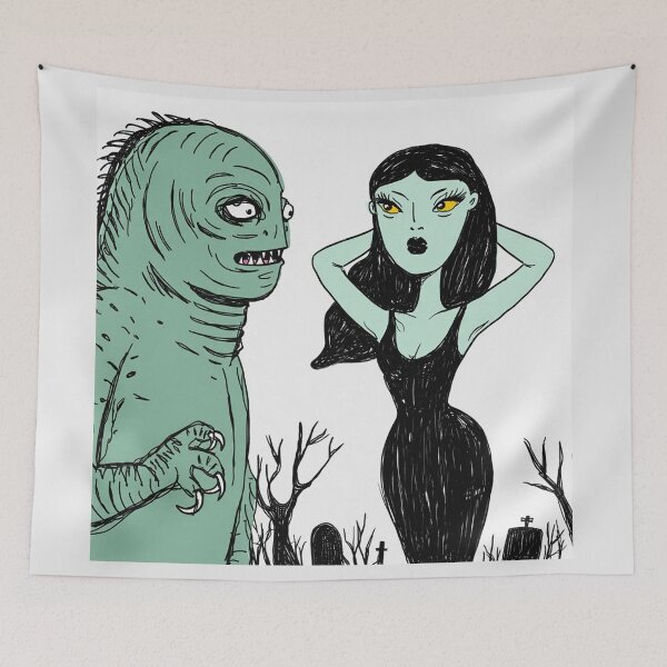 Item preview, The creature from the black lagoon and his bride illustration designed and sold by Vintage Designs +.