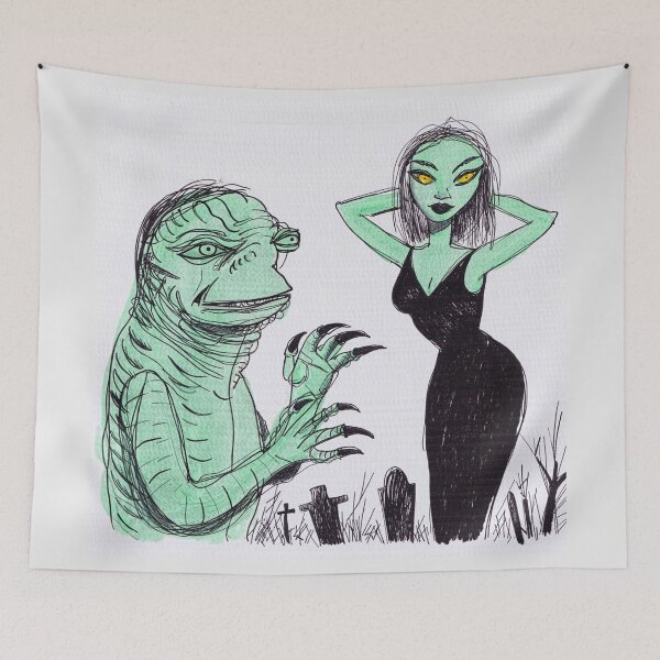 Item preview, The creature from the black lagoon and his bride illustration designed and sold by Vintage Designs +.