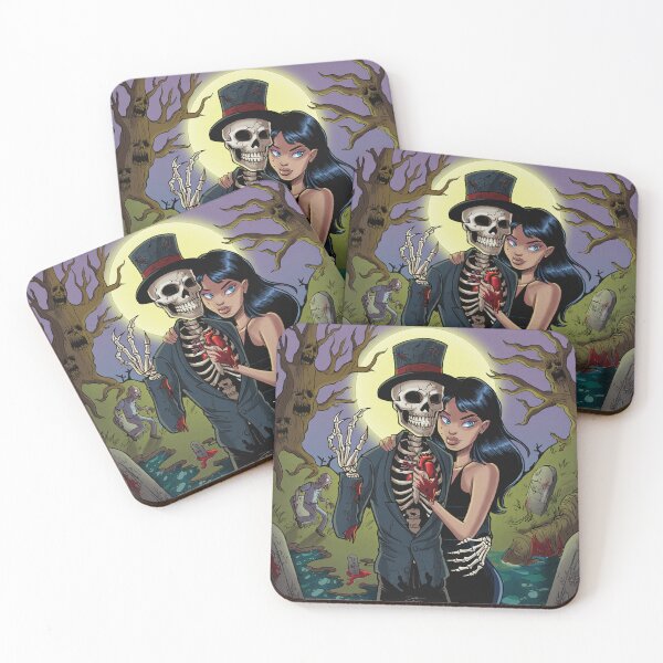 Item preview,  Fancy dapper Skeleton man and Vampire girl cool horror art designed and sold by Vintage Designs +.