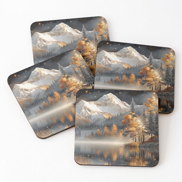 Item preview, Golden Autumn Scenery at Night – Snow-capped Mountains and Lake Reflection Landscape Art designed and sold by MargaretWiktor.