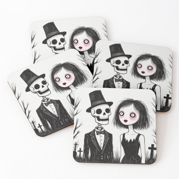 Item preview, Fancy dapper Skeleton man and witch girl cool horror art designed and sold by Vintage Designs +.