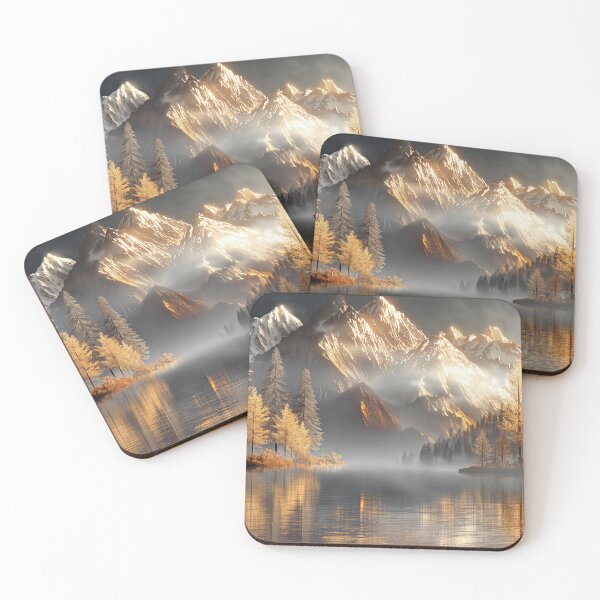Item preview, Golden Autumn Scenery at Night – Snow-capped Mountains and Lake Reflection Landscape Art designed and sold by MargaretWiktor.