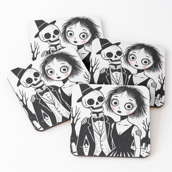 Item preview, Fancy dapper Skeleton man and witch girl cool horror art designed and sold by Vintage Designs +.