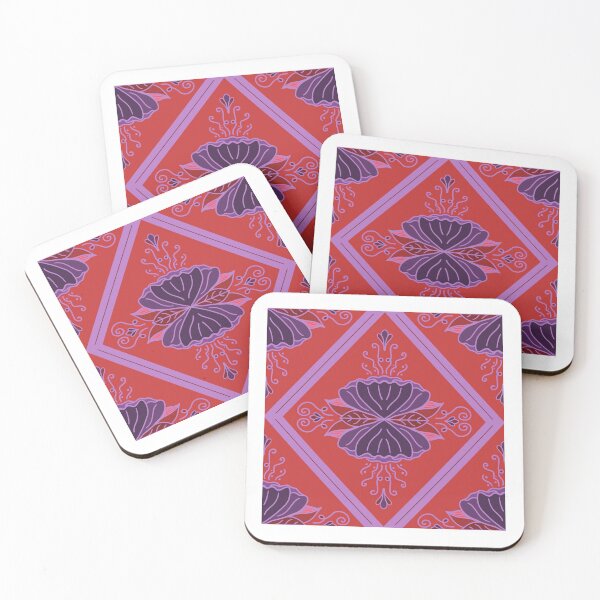 Item preview, Floral Lattice Diamond Tiles - Red Purple Abstract Flowers designed and sold by FoxfireAndCo.