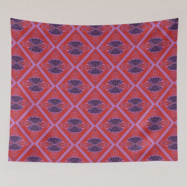 Item preview, Floral Lattice Diamond Tiles - Red Purple Abstract Flowers designed and sold by FoxfireAndCo.