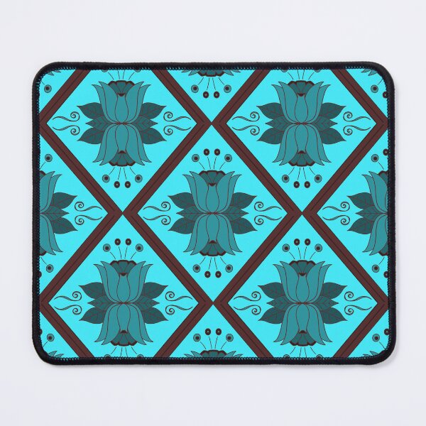 Item preview, Floral Lattice Diamond Tiles - Turquoise Brown Abstract Flowers designed and sold by FoxfireAndCo.