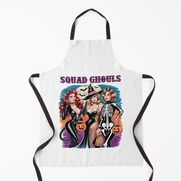 Item preview, Squad Ghouls Sexy Halloween Cat Witch Skeleton Pin-Up Art designed and sold by TakeOnline247.