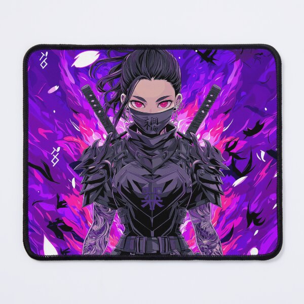 Aperçu de l'œuvre Fille tatouée d'anime avec un katana en violet créée et vendue par Oni-Pixels.