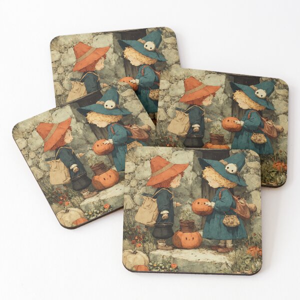 Item preview, Nostalgic Halloween Scene with Vintage Children and Rustic Stone Walls designed and sold by daila70.