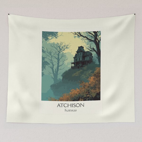 Item preview, Atchison Kansas Travel Poster | Vintage Haunted & Amelia Earhart Hometown Art designed and sold by TuncGK.