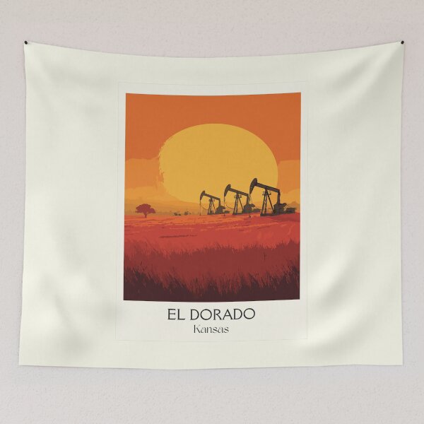Item preview, El Dorado Kansas Travel Poster | Vintage Oil Derrick & Sunset Wall Art designed and sold by TuncGK.