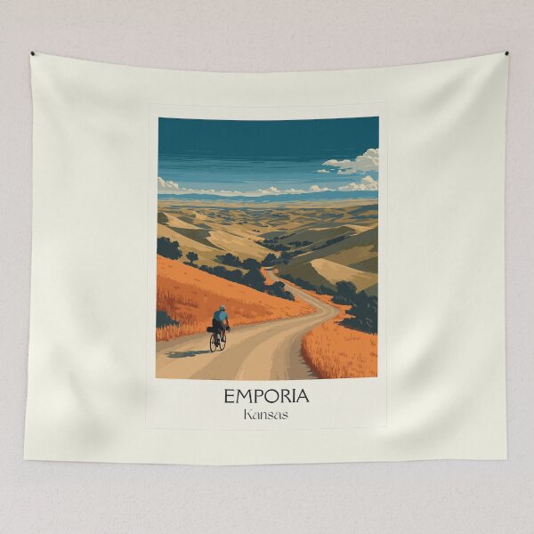 Item preview, Emporia Kansas Travel Poster | Vintage Flint Hills & Gravel Cycling Wall Art designed and sold by TuncGK.