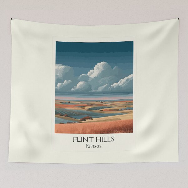 Item preview, Flint Hills Kansas Travel Poster | Vintage Tallgrass Prairie National Preserve Art designed and sold by TuncGK.