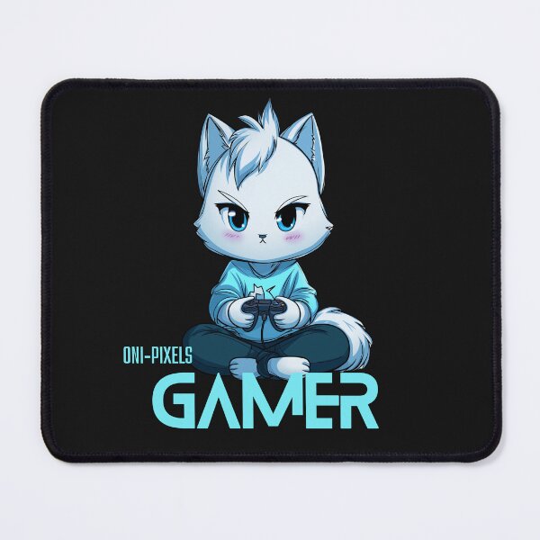 Aperçu de l'œuvre Chat Gamer Anime Design Gamer Aqua créée et vendue par Oni-Pixels.