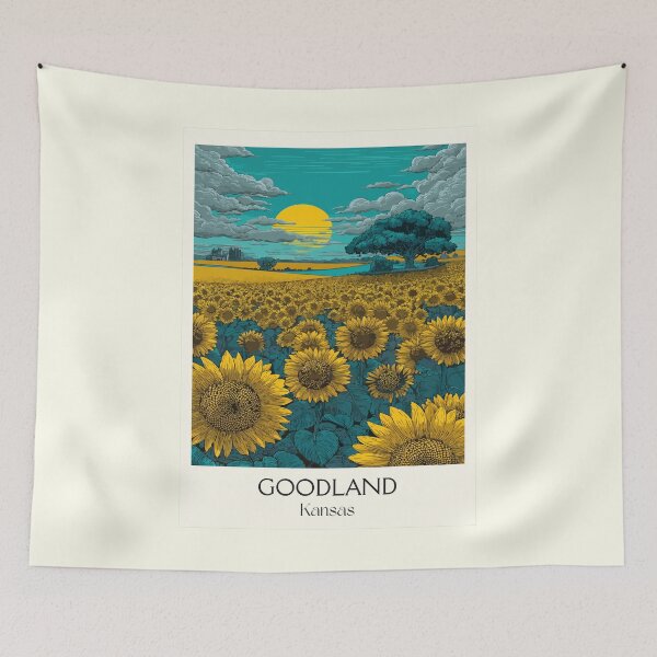 Item preview, Goodland Kansas Travel Poster | Vintage Giant Sunflower & Van Gogh Wall Art designed and sold by TuncGK.