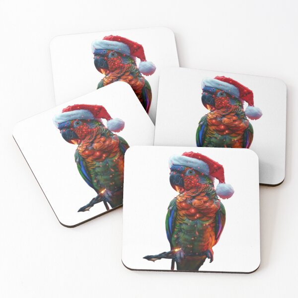 Item preview, Christmas Parrot with Santa Hat and Festive Lights designed and sold by AlexLineArt.