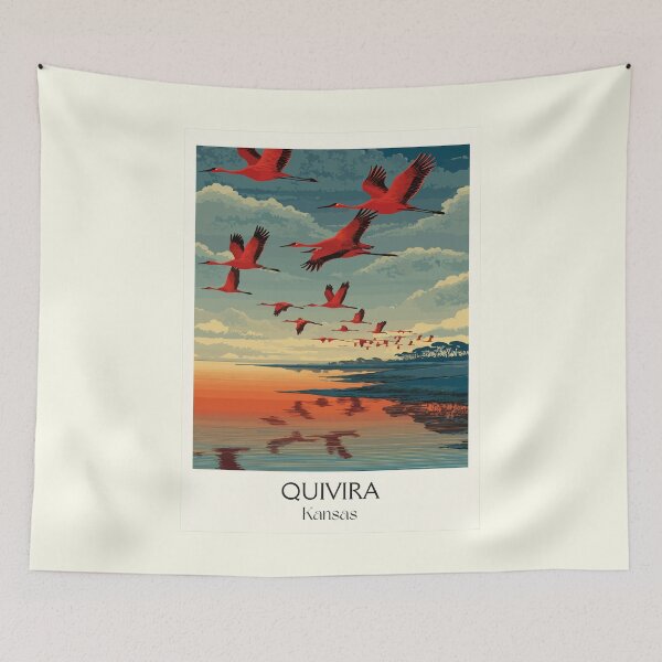 Item preview, Olivet Kansas Travel Poster | Vintage Melvern Lake & Crane Migration Wall Art designed and sold by TuncGK.