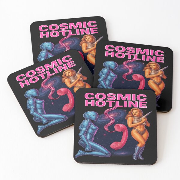 Item preview, Cosmic Hotline Retro Sci-Fi Neon  – Robot & Space Pinup Vaporwave Art designed and sold by POD DYNASTY | Original Print On Demand T-Shirt Graphics.