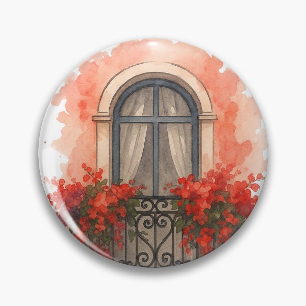Item preview, Vintage Floral Balcony – Elegant Watercolor Art designed and sold by Trait de Lune.