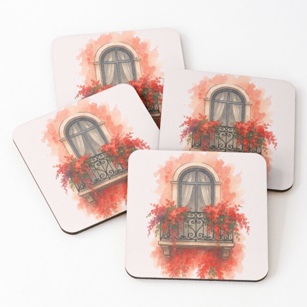 Item preview, Vintage Floral Balcony – Elegant Watercolor Art designed and sold by Trait de Lune.