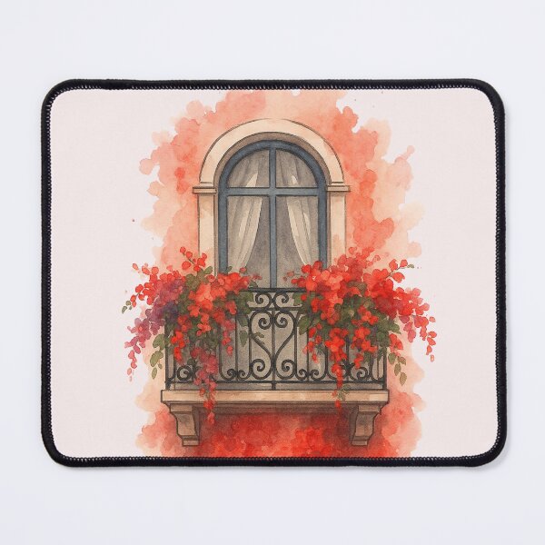 Item preview, Vintage Floral Balcony – Elegant Watercolor Art designed and sold by Trait de Lune.