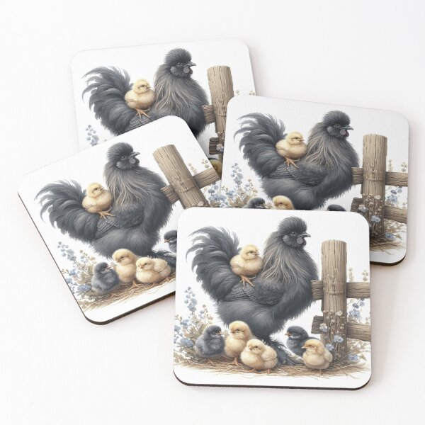Item preview, Silkie Chicken rooster with Chicks – Cozy Farmhouse Decor designed and sold by WF-Studio.
