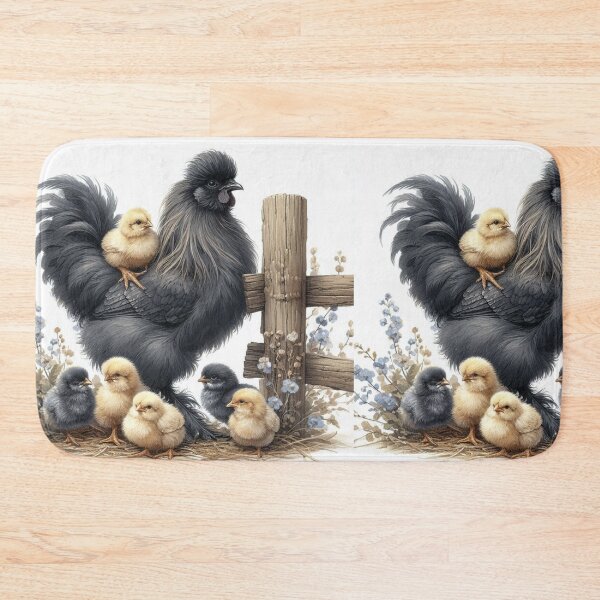 Item preview, Silkie Chicken rooster with Chicks – Cozy Farmhouse Decor designed and sold by WF-Studio.