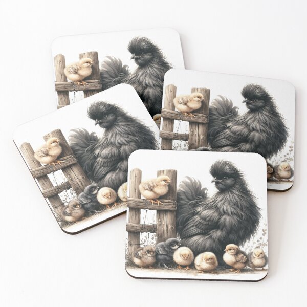 Item preview, Fluffy Silkie Chicken with Chicks – Cozy Farmhouse Decor designed and sold by WF-Studio.