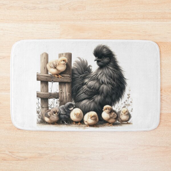 Item preview, Fluffy Silkie Chicken with Chicks – Cozy Farmhouse Decor designed and sold by WF-Studio.
