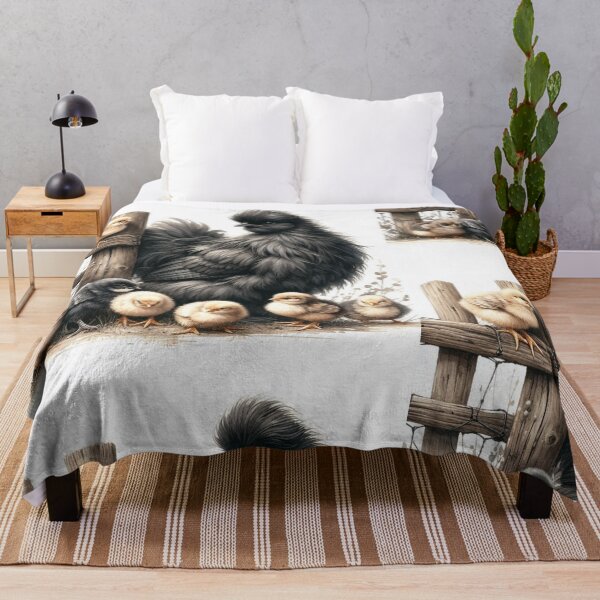 Item preview, Fluffy Silkie Chicken with Chicks – Cozy Farmhouse Decor designed and sold by WF-Studio.