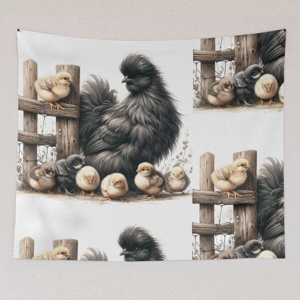 Item preview, Fluffy Silkie Chicken with Chicks – Cozy Farmhouse Decor designed and sold by WF-Studio.