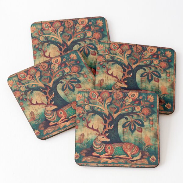 Item preview, Deer Under Tree – Kalamkari Folk Art Inspired designed and sold by ShaktyVarnam.