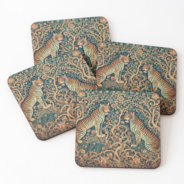 Item preview, Twin Tigers – Kalamkari Inspired Design designed and sold by ShaktyVarnam.