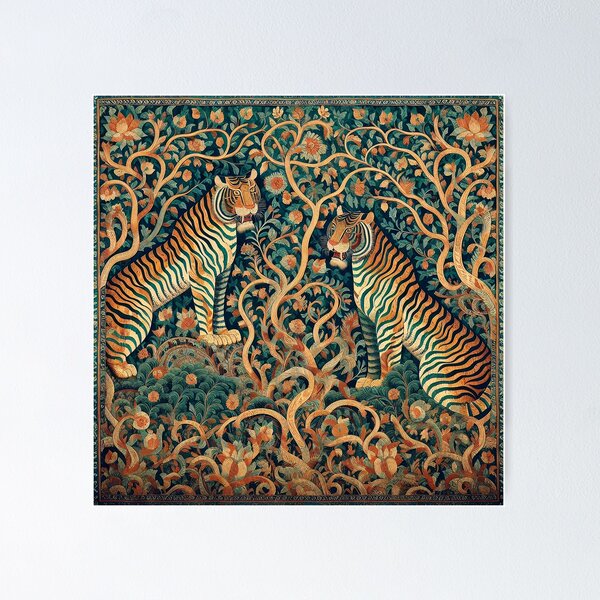 Item preview, Twin Tigers – Diseño inspirado en Kalamkari designed and sold by ShaktyVarnam.