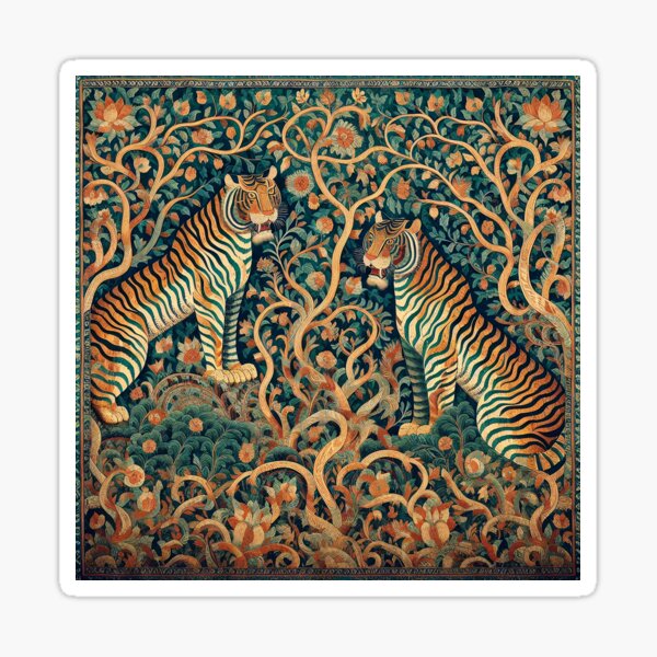 Item preview, Twin Tigers – Kalamkari Inspired Design designed and sold by ShaktyVarnam.
